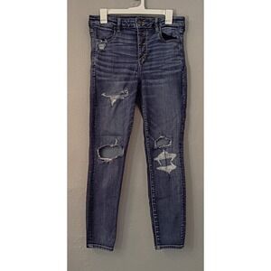 American Eagle Jeans Women 14 Blue Hi Rise Jegging Next Level Stretch Distressed